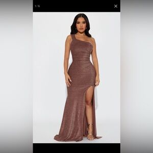 Fashion Nova Brown Glitter Maxi Dress